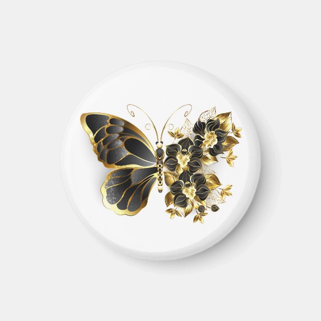 Gold Flower Butterfly with Black Orchid Magnet (Front)