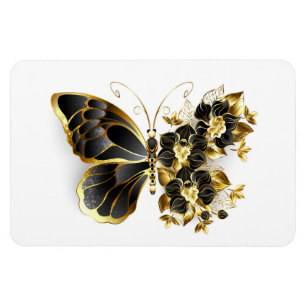 Gold Flower Butterfly with Black Orchid Magnet