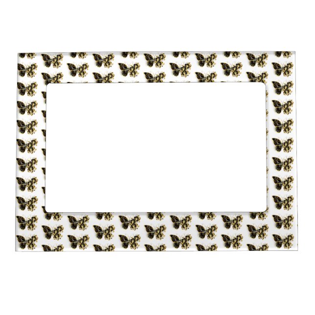 Gold Flower Butterfly with Black Orchid Magnetic Frame (Front)