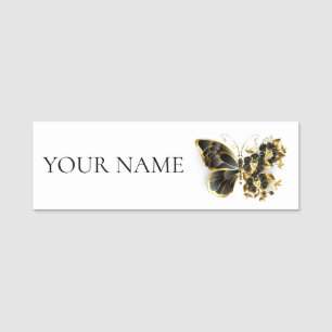 Gold Flower Butterfly with Black Orchid Name Tag