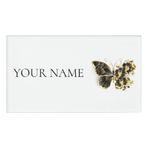 Gold Flower Butterfly with Black Orchid Name Tag