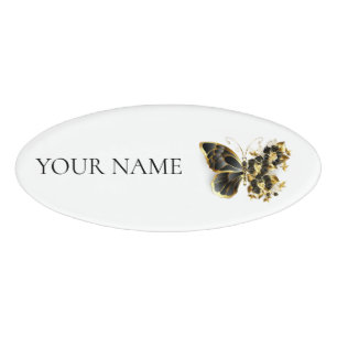 Gold Flower Butterfly with Black Orchid Name Tag