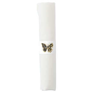 Gold Flower Butterfly with Black Orchid Napkin Bands