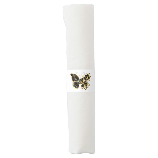 Gold Flower Butterfly with Black Orchid Napkin Bands (Front)