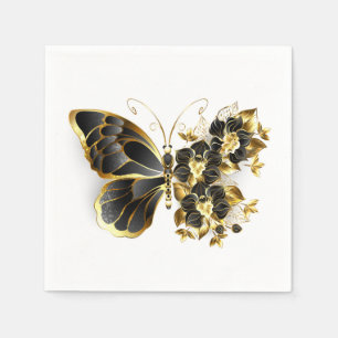 Gold Flower Butterfly with Black Orchid Napkins