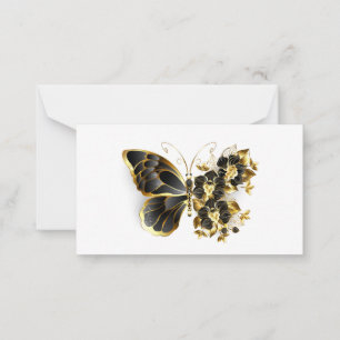 Gold Flower Butterfly with Black Orchid Note Card