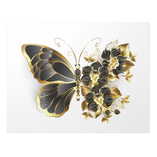Gold Flower Butterfly with Black Orchid Notepad (Front)