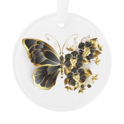 Gold Flower Butterfly with Black Orchid Ornament
