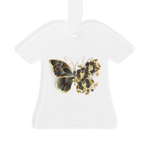 Gold Flower Butterfly with Black Orchid Ornament