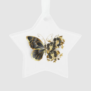 Gold Flower Butterfly with Black Orchid Ornament