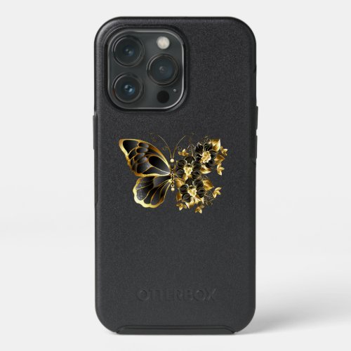 Gold Flower Butterfly with Black Orchid iPhone 13 Pro Case