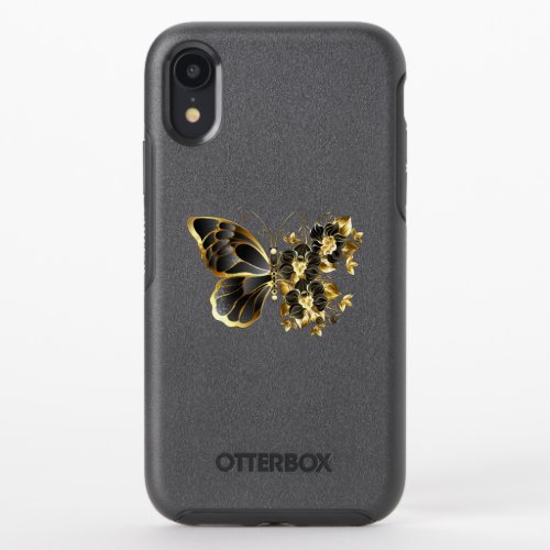 Gold Flower Butterfly with Black Orchid OtterBox Symmetry iPhone XR Case