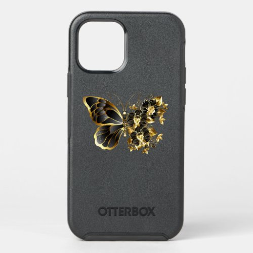 Gold Flower Butterfly with Black Orchid OtterBox Symmetry iPhone 12 Case
