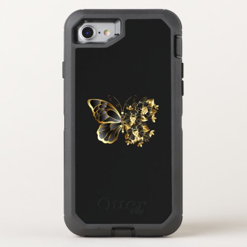 Gold Flower Butterfly with Black Orchid OtterBox Defender iPhone SE87 Case