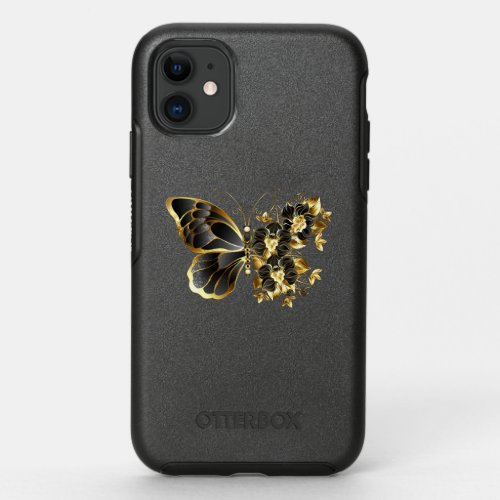 Gold Flower Butterfly with Black Orchid OtterBox Symmetry iPhone 11 Case