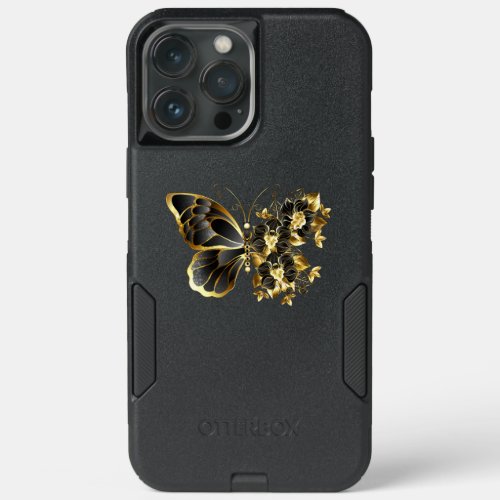 Gold Flower Butterfly with Black Orchid iPhone 13 Pro Max Case