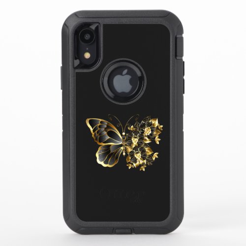 Gold Flower Butterfly with Black Orchid OtterBox Defender iPhone XR Case