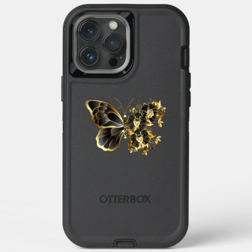 Gold Flower Butterfly with Black Orchid iPhone 13 Pro Max Case
