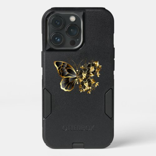 Gold Flower Butterfly with Black Orchid iPhone 13 Pro Case
