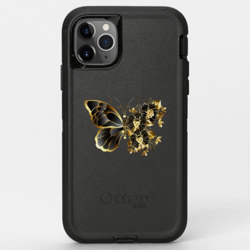 Gold Flower Butterfly with Black Orchid OtterBox Defender iPhone 11 Pro Max Case