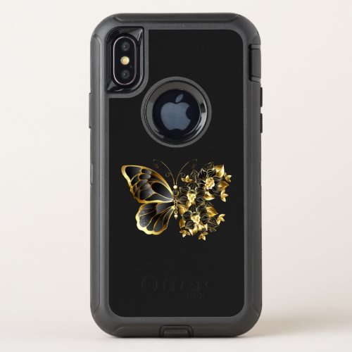 Gold Flower Butterfly with Black Orchid OtterBox Defender iPhone XS Case