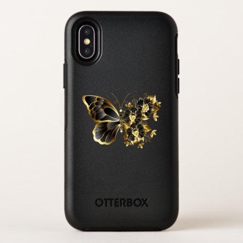 Gold Flower Butterfly with Black Orchid OtterBox Symmetry iPhone XS Case