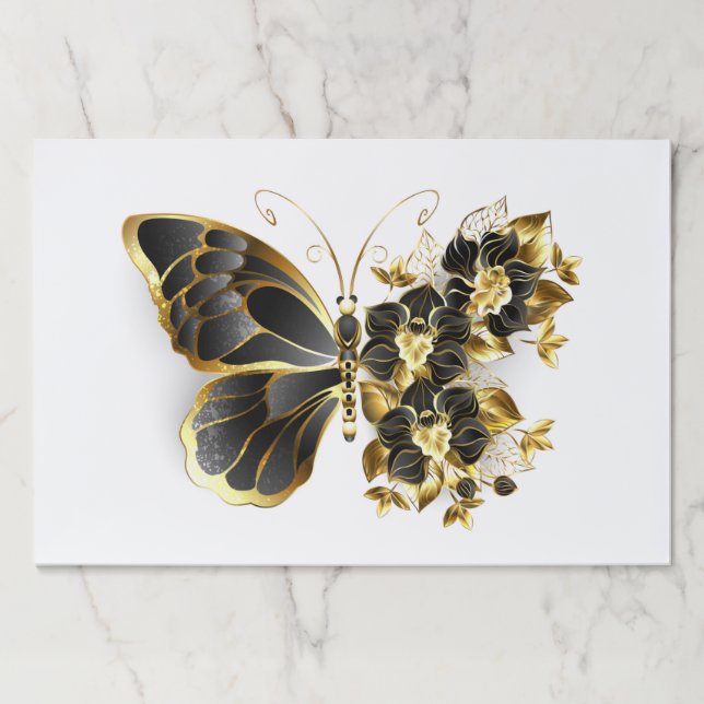 Gold Flower Butterfly with Black Orchid Paper Pad (Front)