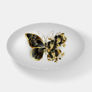 Gold Flower Butterfly with Black Orchid Paperweight