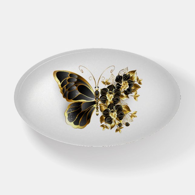 Gold Flower Butterfly with Black Orchid Paperweight (Front)