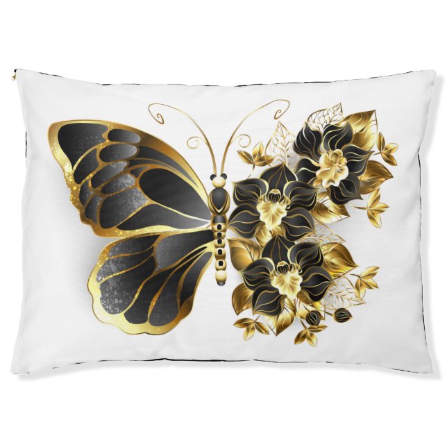 Gold Flower Butterfly with Black Orchid Pet Bed (Front)