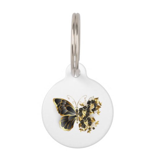 Gold Flower Butterfly with Black Orchid Pet ID Tag