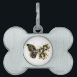 Gold Flower Butterfly with Black Orchid Pet ID Tag<br><div class="desc">Gold flower butterfly with black jewelry orchid,  decorated with gold leaves on white background.</div>