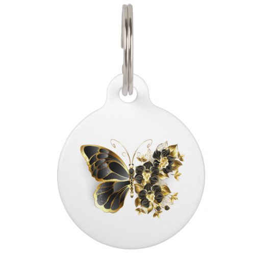 Gold Flower Butterfly with Black Orchid Pet ID Tag