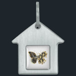 Gold Flower Butterfly with Black Orchid Pet ID Tag<br><div class="desc">Gold flower butterfly with black jewelry orchid,  decorated with gold leaves on white background.</div>