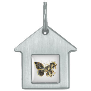 Gold Flower Butterfly with Black Orchid Pet ID Tag