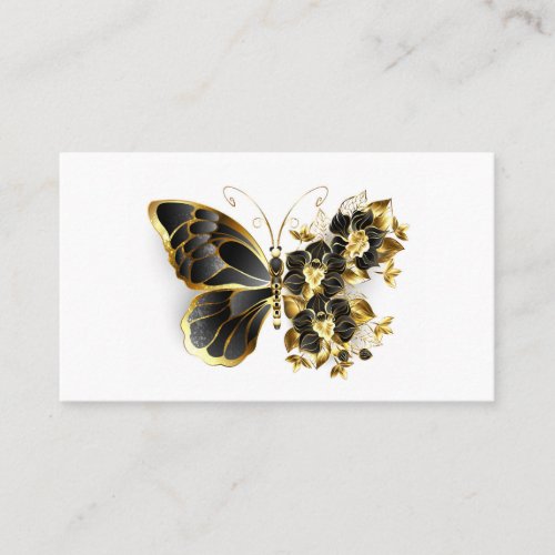 Gold Flower Butterfly with Black Orchid Place Card