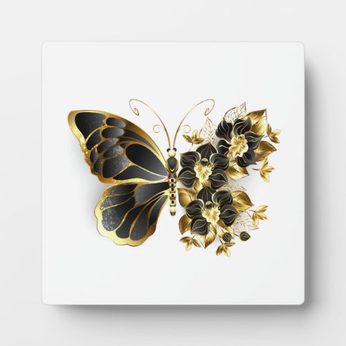 Gold Flower Butterfly with Black Orchid Plaque