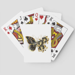 Gold Flower Butterfly with Black Orchid Poker Cards