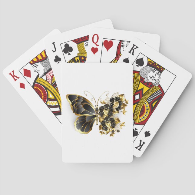 Gold Flower Butterfly with Black Orchid Poker Cards (Back)