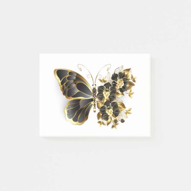 Gold Flower Butterfly with Black Orchid Post-it Notes (Front)