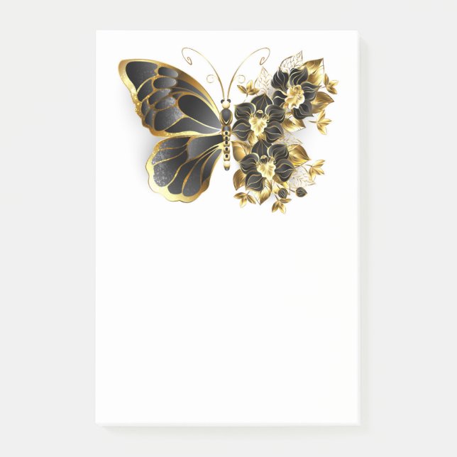 Gold Flower Butterfly with Black Orchid Post-it Notes (Front)