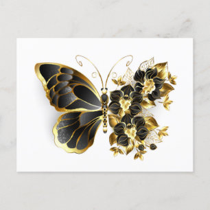 Gold Flower Butterfly with Black Orchid Postcard