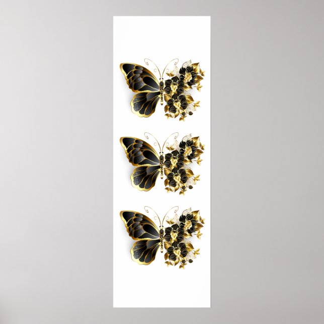 Gold Flower Butterfly with Black Orchid Poster (Front)