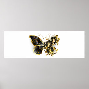 Gold Flower Butterfly with Black Orchid Poster