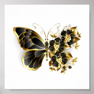 Gold Flower Butterfly with Black Orchid Poster
