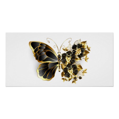 Gold Flower Butterfly with Black Orchid Poster