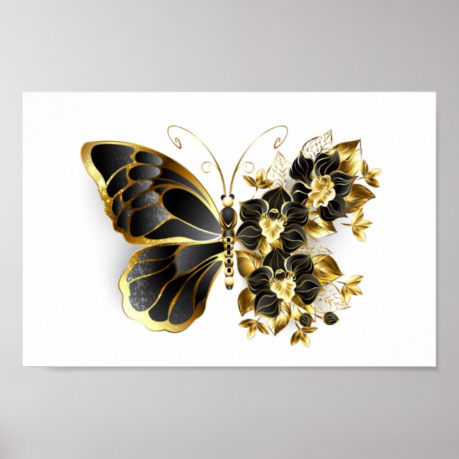 Gold Flower Butterfly with Black Orchid Poster (Front)