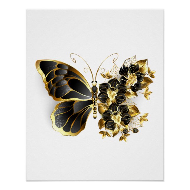 Gold Flower Butterfly with Black Orchid Poster (Front)