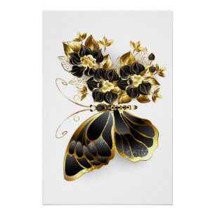 Gold Flower Butterfly with Black Orchid Poster