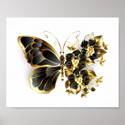 Gold Flower Butterfly with Black Orchid Poster